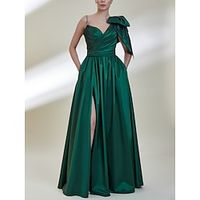 A-Line Prom Dresses Elegant Dress Formal Floor Length Sleeveless Spaghetti Strap Satin with Bow(s) Pleats Slit 2023 Lightinthebox - thumbnail
