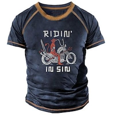 Men's Unisex T shirt Tee 3D Print Graphic Prints Motorcycle Letter Crew Neck Street Daily Print Short Sleeve Tops Designer Casual Big and Tall Sports Blue / Summer / Summer miniinthebox