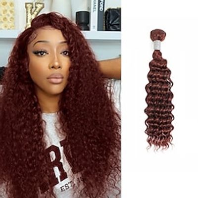 Auburn Brown Human Hair Bundles 10A Remy Hair 3 Bundles or 1 Bundle Deep Wave Human Hair Reddish Brown Deep Curly Wave Human Hair Extensions 10-28 Inches Lightinthebox