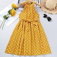 Kids Little Girls' Dress Polka Dot A Line Dress Sports  Outdoor Daily Ruched Lace up Yellow Knee-length Sleeveless Cute Sweet Dresses Spring Summer Regular Fit 4-12 Years Lightinthebox - thumbnail