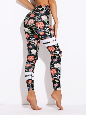 Active Floral Print Quick Drying Gym Leggings in Black Active Floral Print Quick Drying Gym Leggings in Black