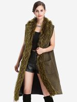 Faux Fur Collar Sleeveless Knitted Coats