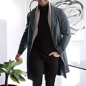 Men's Winter Coat Wool Coat Overcoat Long Trench Coat Outdoor Daily Wear Fall  Winter Polyester Warm Outerwear Clothing Apparel Fashion Streetwear Plain Lapel Single Breasted One-button Lightinthebox