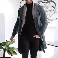 Men's Winter Coat Wool Coat Overcoat Long Trench Coat Outdoor Daily Wear Fall  Winter Polyester Warm Outerwear Clothing Apparel Fashion Streetwear Plain Lapel Single Breasted One-button Lightinthebox - thumbnail