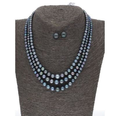 Sri Jagdamba Pearls 3 Line Graded Grey Pearl Set - JPJUN-20-184