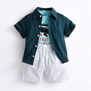 Kids Boys Clothing Set 3 Pieces Short Sleeve Blue Plaid Crocodile Print Street Outdoor Active Daily Regular 2-6 Years Lightinthebox