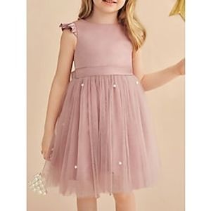 Knee Length A-Line Flower Girl Dress Girls Wedding Party Jewel Neck Sleeveless Satin with Bow(s) Tutu Cute Girls' Party Dress Fit 3-16 Years Lightinthebox