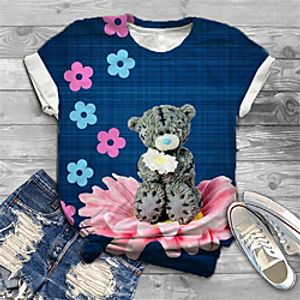 Women's Plus Size Tops T shirt Print Floral Graphic Animal Large Size Crewneck Short Sleeve Basic Big Size XL XXL 3XL 4XL 5XL Blue Lightinthebox