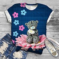 Women's Plus Size Tops T shirt Print Floral Graphic Animal Large Size Crewneck Short Sleeve Basic Big Size XL XXL 3XL 4XL 5XL Blue Lightinthebox - thumbnail