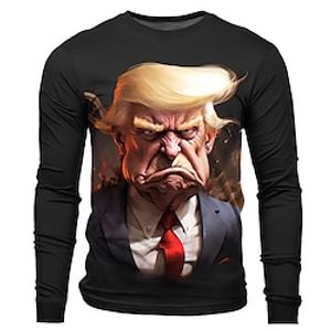Graphic Trump Fashion Designer Casual Men's 3D Print T shirt Tee Sports Outdoor Holiday Going out T shirt Black Burgundy Navy Blue Long Sleeve Crew Neck Shirt Spring   Fall Clothing Apparel S M L XL Lightinthebox
