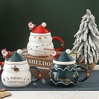 Christmas Coffee Mug with Lid and Spoon Ceramics Cute Mug Santa Snowman Elk Christmas Tree Mugs Christmas Gift Mug for Women Kids (Christmas Tree Mug) Lightinthebox - thumbnail