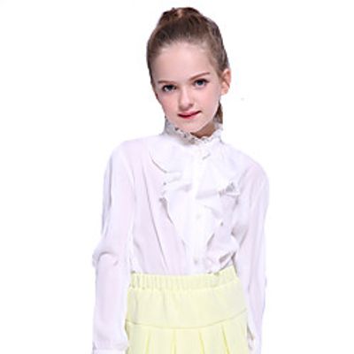 Kids Girls' Shirt Long Sleeve Solid Colored White Children Tops Spring   Fall Sophisticated Daily Wear Date Regular Fit miniinthebox
