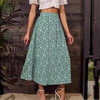 Women's Skirt A Line Maxi Skirts Print Floral Casual Daily Weekend Summer Polyester Fashion Casual Green Lightinthebox