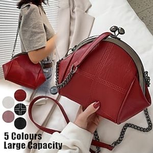 Women's Crossbody Bag Shoulder Bag Dome Bag PU Leather Daily Holiday Chain Large Capacity Solid Color claret Black with White Black miniinthebox