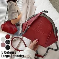 Women's Crossbody Bag Shoulder Bag Dome Bag PU Leather Daily Holiday Chain Large Capacity Solid Color claret Black with White Black miniinthebox - thumbnail