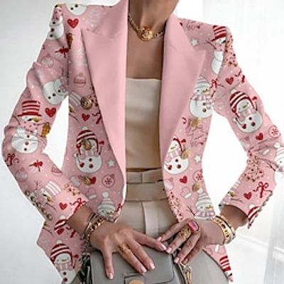Women's Christmas Blazer Christmas Jacket Santa Christmas Tree Print Party Xmas Coat Fall Casual  Daily Outerwear Long Sleeve Lightinthebox
