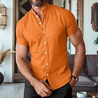 Men's Shirt Linen Shirt Button Up Shirt Summer Shirt Beach Shirt Black White Blue Short Sleeve Plain Band Collar Summer Casual Daily Clothing Apparel Lightinthebox