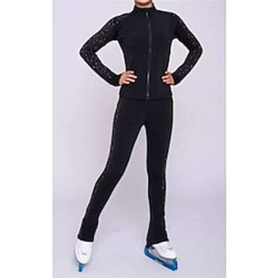 Over The Boot Figure Skating Tights Figure Skating Fleece Jacket Figure Skating Pants Women's Girls' Ice Skating Jacket Tights Top Black Patchwork Thumbhole Spandex Stretchy Training Practice Lightinthebox
