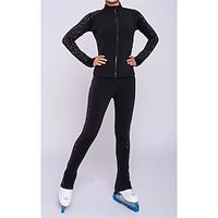 Over The Boot Figure Skating Tights Figure Skating Fleece Jacket Figure Skating Pants Women's Girls' Ice Skating Jacket Tights Top Black Patchwork Thumbhole Spandex Stretchy Training Practice Lightinthebox