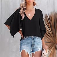 Blouse Women's Black Solid  Plain Color Asymetric Hem Home Street Daily Modern V Neck Loose Fit S Lightinthebox