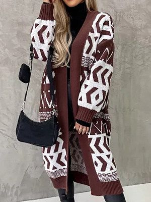 Women's Geometric Jacquard Knitted Mid-length Knitted Cardigan Women's Geometric Jacquard Knitted Mid-length Knitted Cardigan