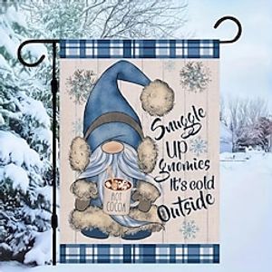 1pc, Garden Patio Flag Snuggle Up Gnomes, It's Cold Outside Winter Garden Flag, Double Sided Garden Yard Flag, Home Decor, Outside Decor, Yard Decor, Garden Decor, Holiday Decor, No Flagpole 12x18in miniinthebox