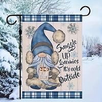 1pc, Garden Patio Flag Snuggle Up Gnomes, It's Cold Outside Winter Garden Flag, Double Sided Garden Yard Flag, Home Decor, Outside Decor, Yard Decor, Garden Decor, Holiday Decor, No Flagpole 12x18in miniinthebox - thumbnail