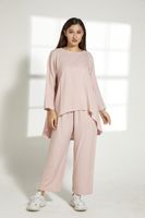 Moistreet Nude Pink Cey Mélange Fabric Top And Pants Set (XS, S, M, L, XL, XXL)