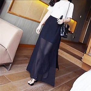 Women's Fashion Long Skirts Vacation Festival Chiffon Solid Colored Split Black Navy Blue One-Size / Maxi miniinthebox