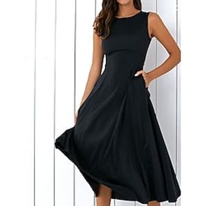 Women's Casual Dress Tank Dress Plain Dress Plain Pocket Crew Neck Midi Dress Active Fashion Outdoor Daily Sleeveless Regular Fit Black Spring Summer S M L XL XXL miniinthebox