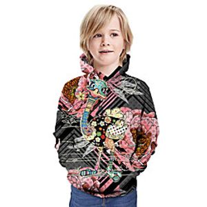 Kids Boys' Hoodie  Sweatshirt Long Sleeve 3D Print Floral Bird Animal Print Gray Children Tops Summer Active Daily Wear Regular Fit 3-13 Years Lightinthebox