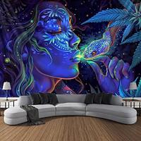 Blacklight Tapestry UV Reactive Glow in the Dark Woman Marijuana Trippy Misty Hanging Tapestry Wall Art Mural for Living Room Bedroom Lightinthebox