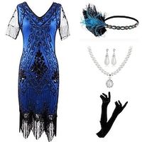 Retro Vintage Roaring 20s 1920s Flapper Dress Outfits Accessories Set The Great Gatsby Women's Sequins Tassel Fringe Cosplay Costume Halloween Carnival Party / Evening Party / Cocktail Dress miniinthebox - thumbnail