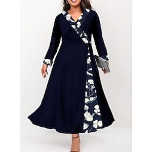 Women's Plus Size Swing Dress Floral V Neck Long Sleeve Fall Winter Stylish Work Maxi long Dress Date Work Dress Lightinthebox