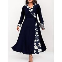 Women's Plus Size Swing Dress Floral V Neck Long Sleeve Fall Winter Stylish Work Maxi long Dress Date Work Dress Lightinthebox - thumbnail