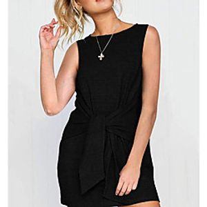 LITB Basic Women's Tie Front Runched Shirt Dress Sleeveless T-Shirt Dress Solid Color Knee Length Summer Outfit Mini Dress Lined Body Shape Lightinthebox
