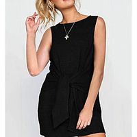 LITB Basic Women's Tie Front Runched Shirt Dress Sleeveless T-Shirt Dress Solid Color Knee Length Summer Outfit Mini Dress Lined Body Shape Lightinthebox - thumbnail