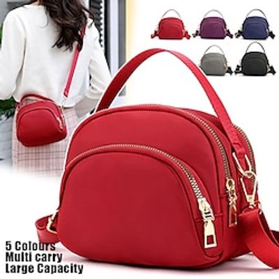 Women's Crossbody Bag Shoulder Bag Dome Bag Nylon Outdoor Daily Holiday Zipper Large Capacity Waterproof Lightweight Solid Color Black Red Blue miniinthebox