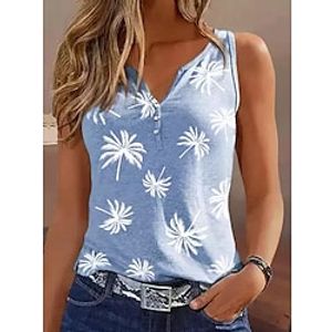 Women's Tank Top Blue Tree Button Print Sleeveless Casual Holiday Basic V Neck Regular Floral S Lightinthebox