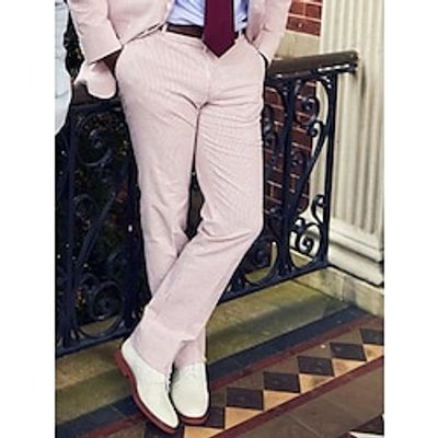 Men's Dress Pants Trousers Suit Pants Seersucker Pants Button Front Pocket Stripe Comfort Business Daily Holiday Fashion Chic Modern Pink Blue miniinthebox Men's Dress Pants Trousers Suit Pants Seersucker Pants Button Front Pocket Stripe Comfort Business Daily Holiday Fashion Chic Modern Pink Blue miniinthebox