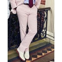 Men's Dress Pants Trousers Suit Pants Seersucker Pants Button Front Pocket Stripe Comfort Business Daily Holiday Fashion Chic  Modern Pink Blue miniinthebox