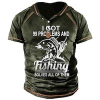 Men's Unisex T shirt Tee 3D Print Graphic Prints Fish Hooded Street Daily Button-Down Print Short Sleeve Tops Designer Casual Big and Tall Sports Black Army Green Navy Blue  Summer Lightinthebox - thumbnail