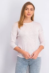 Womens Metalized Yarn 3/4 Sleeve Top  Pink