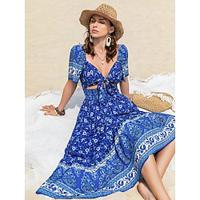 Women's Chiffon Swing Dress A Line Dress Floral Tie Front V Neck Maxi Dress Boho Vacation Sleeveless Summer Lightinthebox