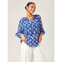 Geometric Chiffon Lantern Sleeve Top