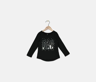 Toddler Girls Glitter Brand Logo Tops Black Toddler Girls Glitter Brand Logo Tops Black