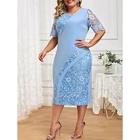 Women's Plus Size Work Dress Lace Dress Sheath Dress Fashion Midi Dress Lace Patchwork Crew Neck Half Sleeve Plain Regular Fit Light Yellow Pink Light Blue Summer Spring L XL XXL 3XL 4XL Lightinthebox - thumbnail