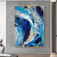 Hand painted Blue White Abstract Oil Painting Canvas Handmade Painting Home Decor Oil Painting Artwork Living Room Wall Decor No Frame Lightinthebox