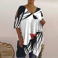 Women's Plus Size Tops T shirt Tee Color Gradient Butterfly Cut Out Print Half Sleeve V Neck Exaggerated Festival Daily Vacation Cotton Spandex Jersey Fall Winter White Purple miniinthebox - thumbnail