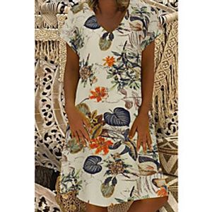Women's Swing Dress Knee Length Dress White Short Sleeve Print Solid Color Tie Dye Print Summer V Neck Casual 2021 S M L XL XXL miniinthebox